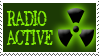 stamp reading radio active, next to the radiation symbol